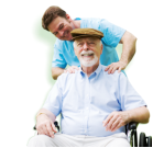 caregiver checking on the elder man